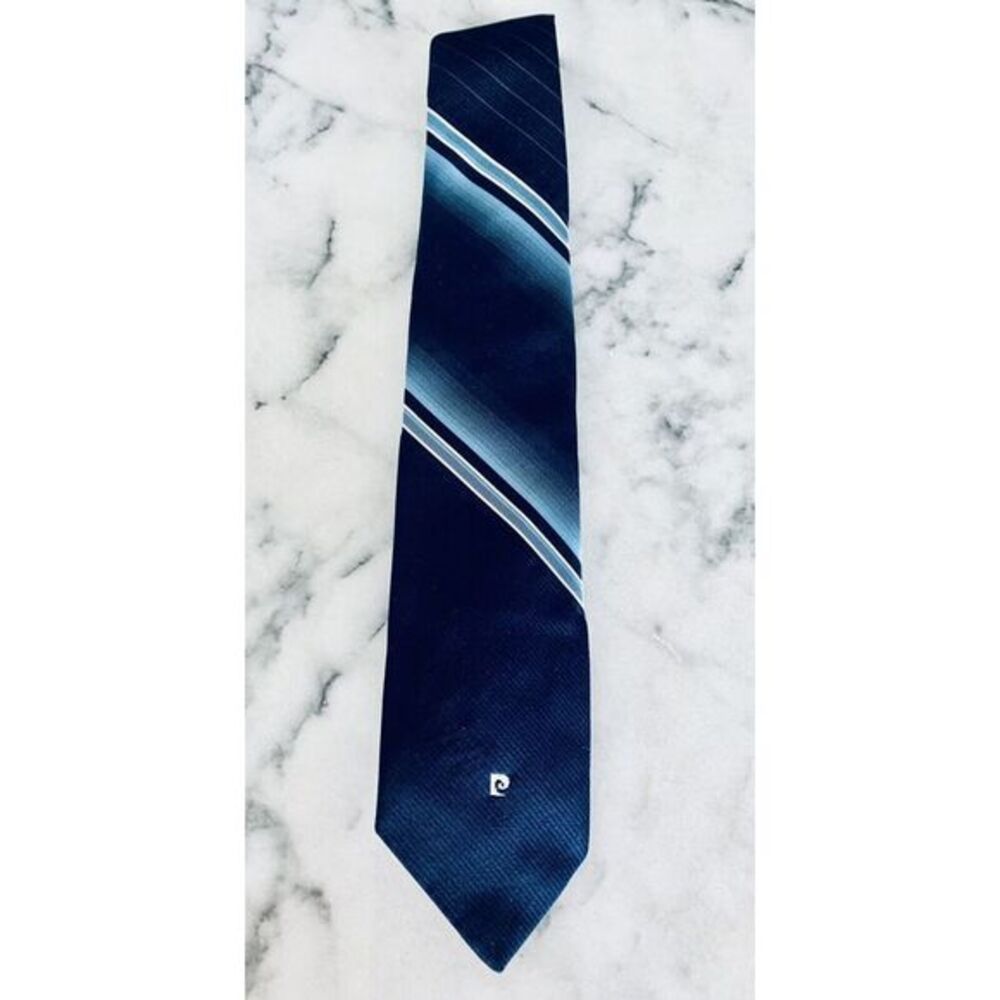 Vintage Pierre Cardin Blue Striped Narrow Tie Made In Italy
